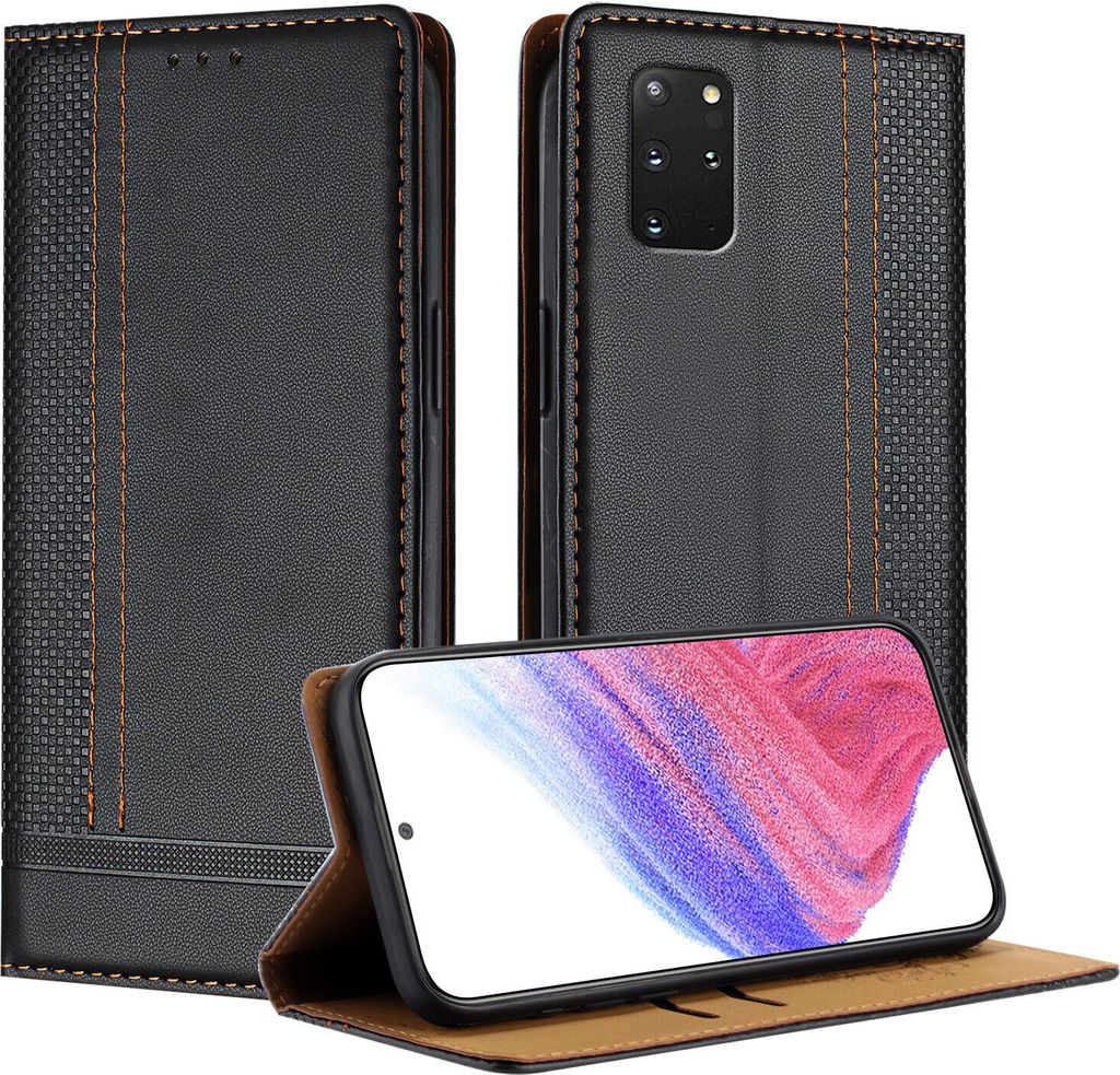 Handyhülle für Samsung Galaxy S20 Plus Leder Flip Klappbare Schutzhülle mit Standfunktion Schwarz