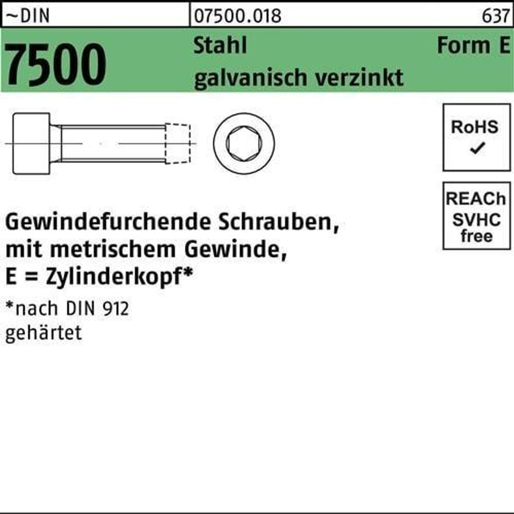 Reyher Gew.furchende Schr. DIN 7500 gehärtet E M 6x30 vz (500 Stück)