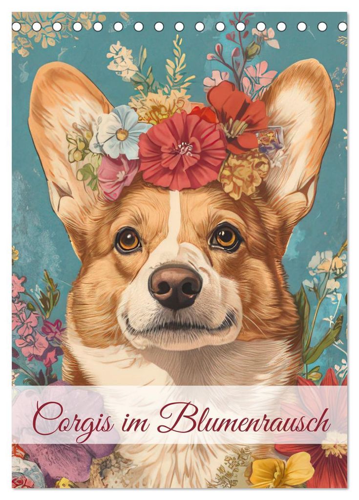 Corgis im Blumenrausch (Tischkalender 2027 DIN A5 hoch), CALVENDO Monatskalender