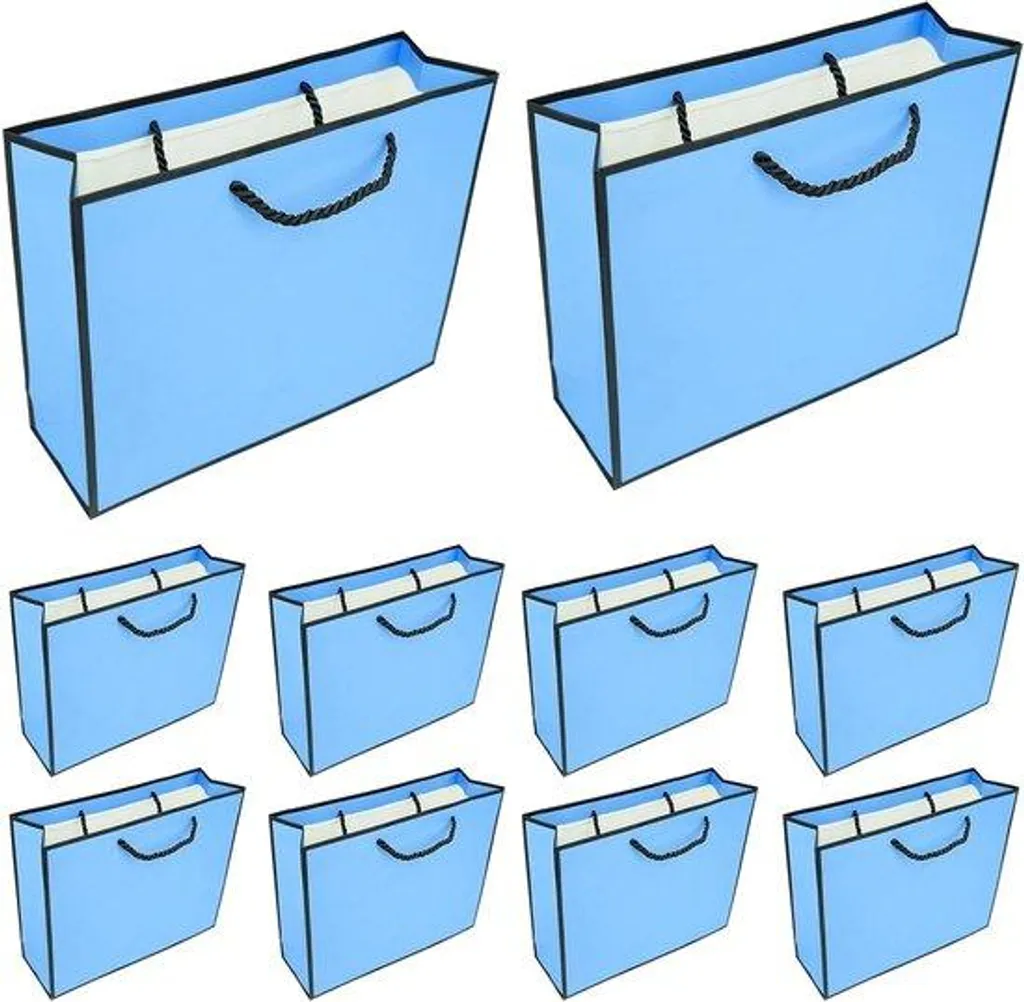 Sac en papier solide anti-déchirure bleu 27x8x21 cm - Bordure noire
