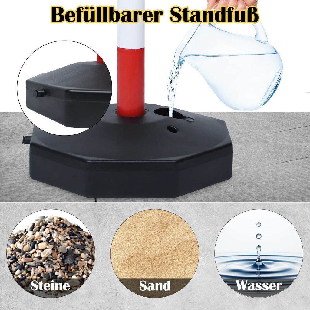 4er-Set Absperrpfosten Mit Kette – 82 Cm Hoch, Befüllbar Mit Wasser/Sand, Rot-weiß, Für Parkplatz & Baustelle