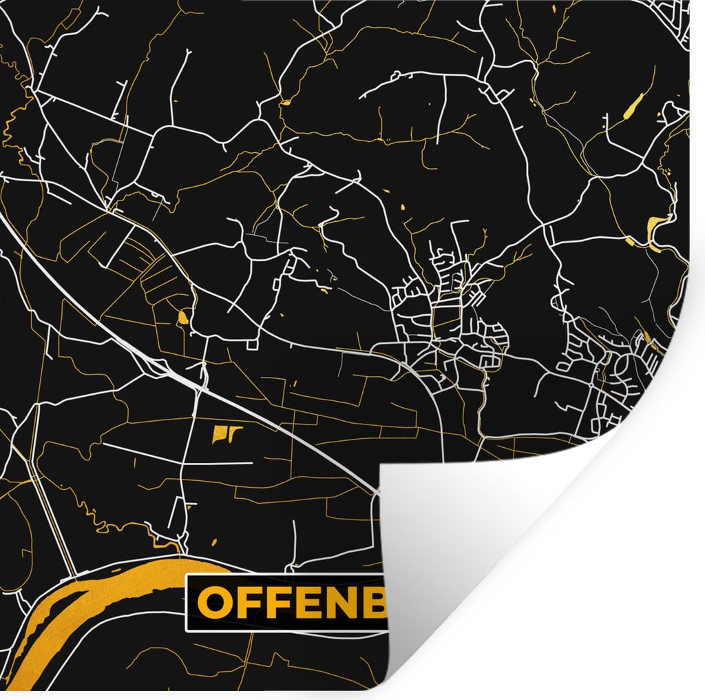 MuchoWow Wandtattoo Wandsticker Wandaufkleber Gold - Deutschland - Karte - Stadtplan - Offenberg 80x80 cm Selbstklebend und Repositionierbar - Wi...