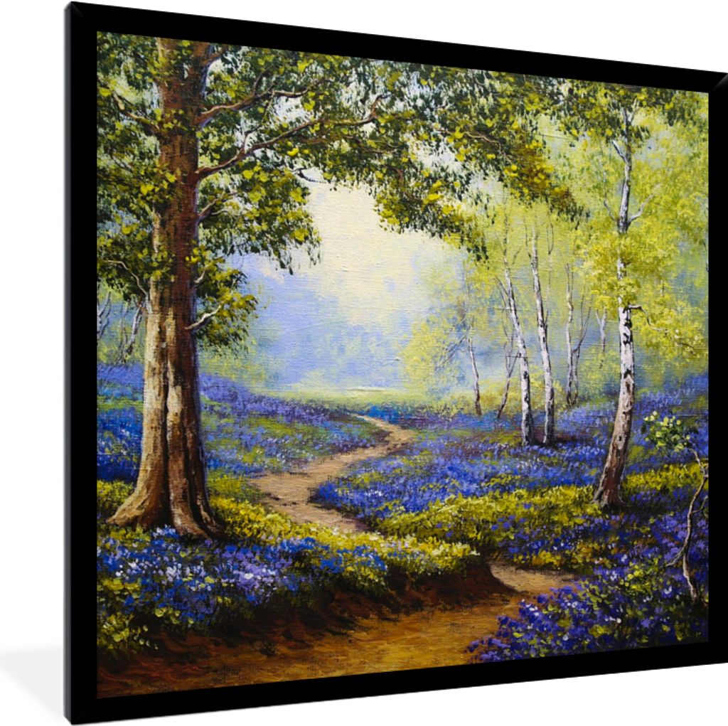 MuchoWow Gerahmtes Poster Gemälde - Natur - Wald - Blumen - Ölfarbe 40x40 cm - Poster mit Schwarzem Bilderrahmen Wandposter Rahmen Foto Bilder ...