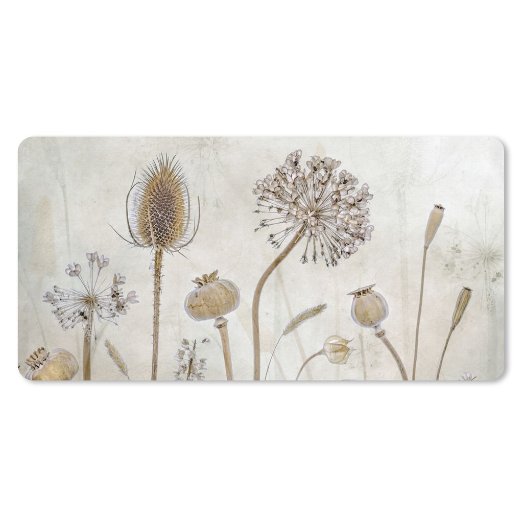MuchoWow Mauspad Mousepad Blumen - Aquarell - Stilleben - Braun - Vintage 60x30 cm - Mousepads - Maus Mat - Pad - Mausunterlage - Nachhaltig