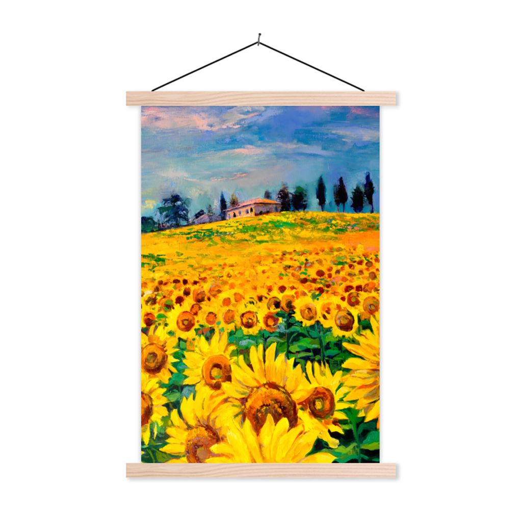 MuchoWow Textilposter Ölfarbe - Gemälde - Blumen - Sonnenblume 60x90 cm mit holzfarbenen Rahmen - Textil