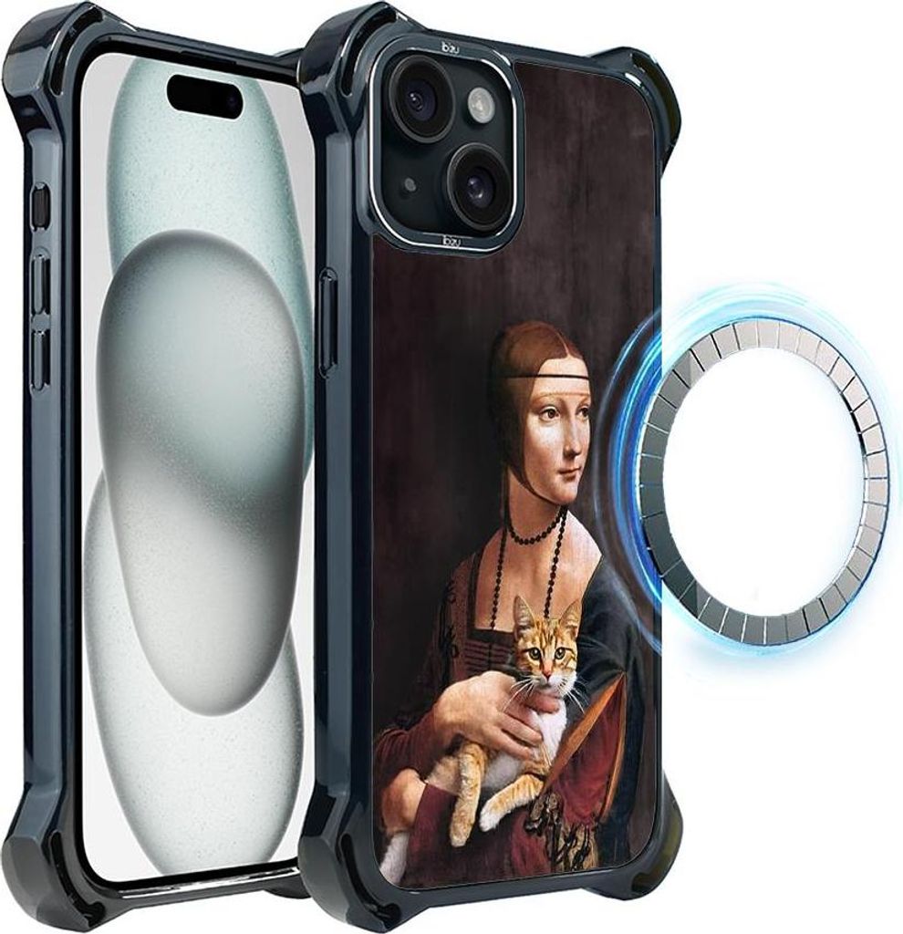iPhone 15 IBIZU DropGuard Ultra Hülle mit MagSafe, Leonardo Da Vinci, Dame mit Katze