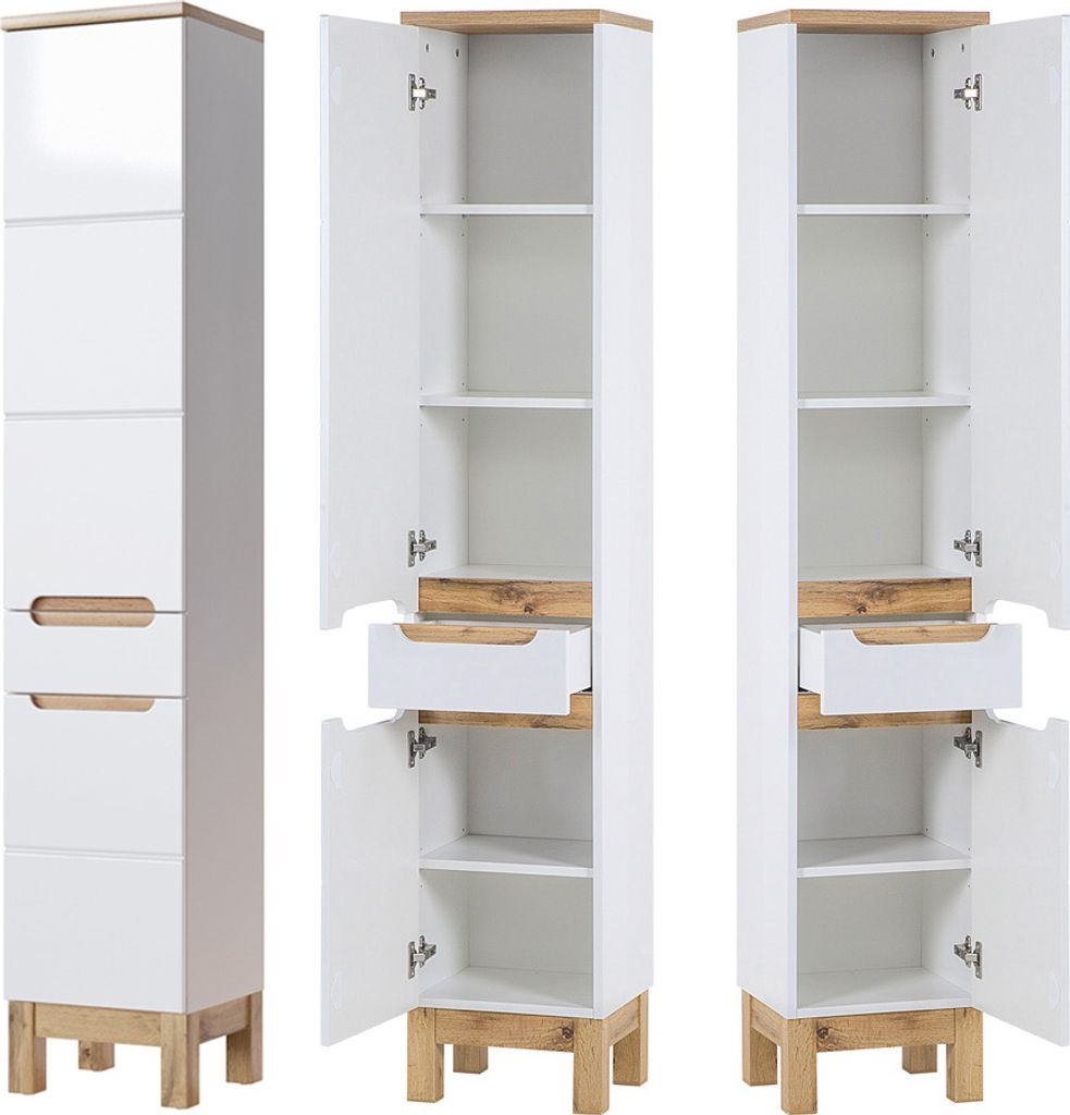 Badezimmer Hochschrank SOLNA-56 Hochglanz weiß mit Produktbild 