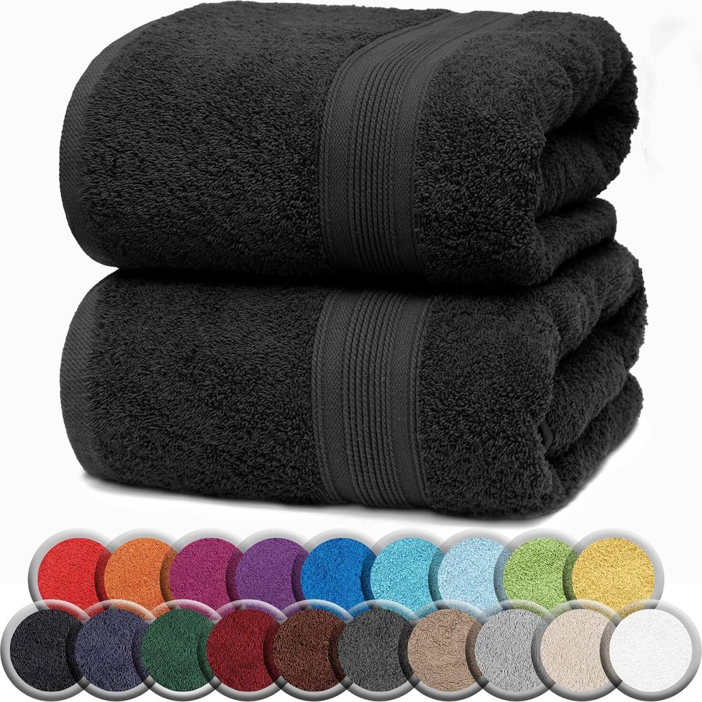 Frottier SAUNATÜCHER 2er Pack 80x200cm, 100% Baumwolle, Schwarz