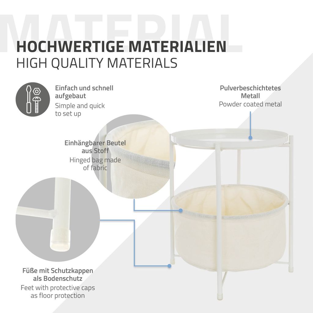 ML-Design Beistelltisch rund mit Stoffkorb & abnehmbarer Produktbild 5