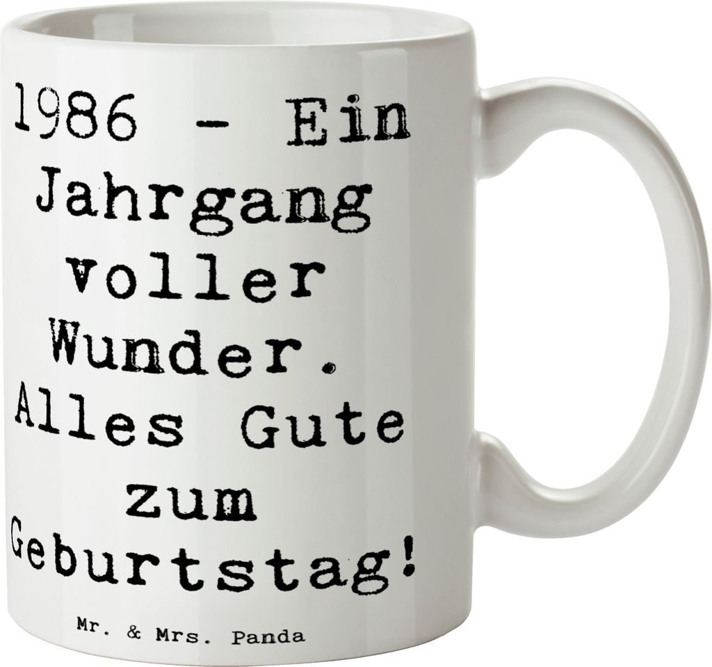 Mr. & Mrs. Panda Teetasse Spruch 1986 Geburtstag Wunder - Weiß - Geschenk, Tasse, Kaffeetasse, Geburtstagsgeschenk, geboren, Jahrgang, haferl, Hap...