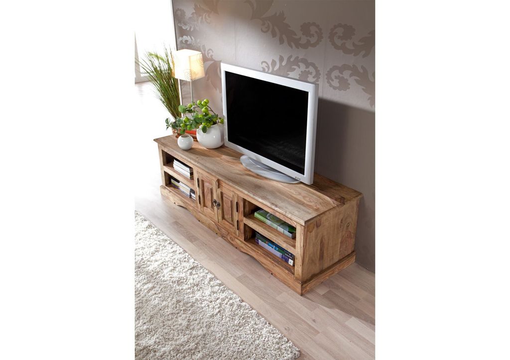 MASSIVMOEBEL24 TV-Board Sheesham 150x45x45 grau geölt LEEDS #48