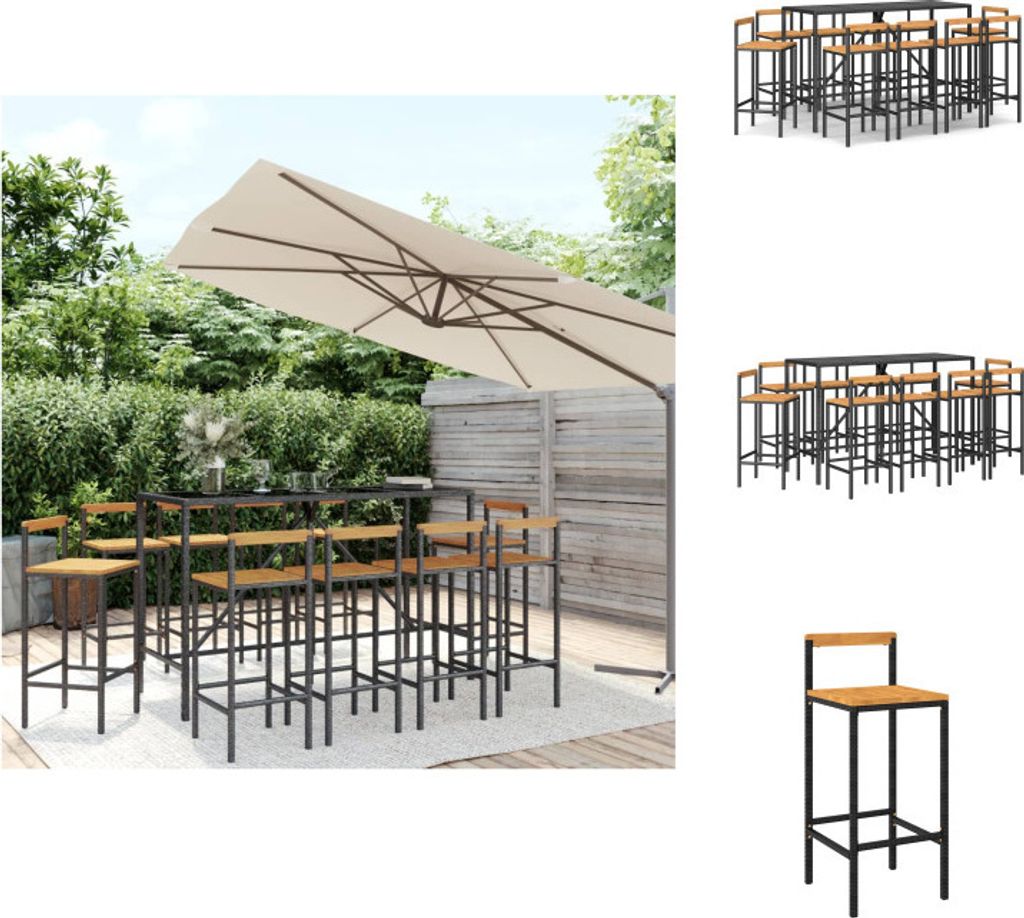 vidaXL 11-tlg. Gartenbar-Set Schwarz Poly Rattan & Massivholz Akazie - Gartenmöbel-Sets