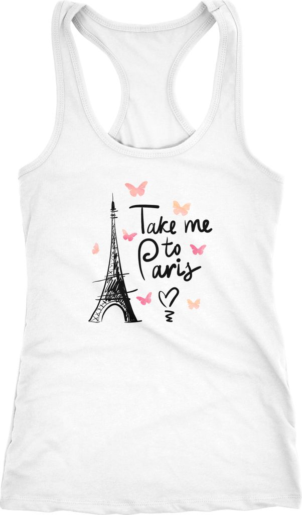 Damen Tanktop Take me to Paris Eiffelturm Eiffeltower Herzen Heart Racerback Moonworks weiß XXL