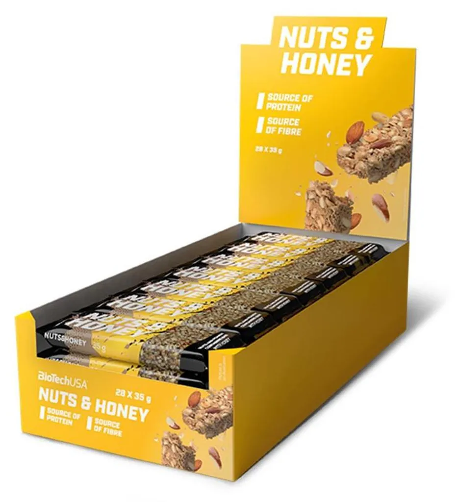 Barres de céréales au miel et noix Biotech USA - 28 unités de 35g