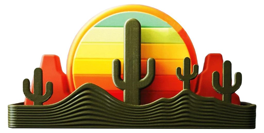 Sundowner Untersetzer-Set mit Kaktus-Zahnstocherhalter, Berg-Salz- und Pfefferstreuer sowie Sonnen-Flaschenöffner – Tischdeko im Wüsten-Stil f...