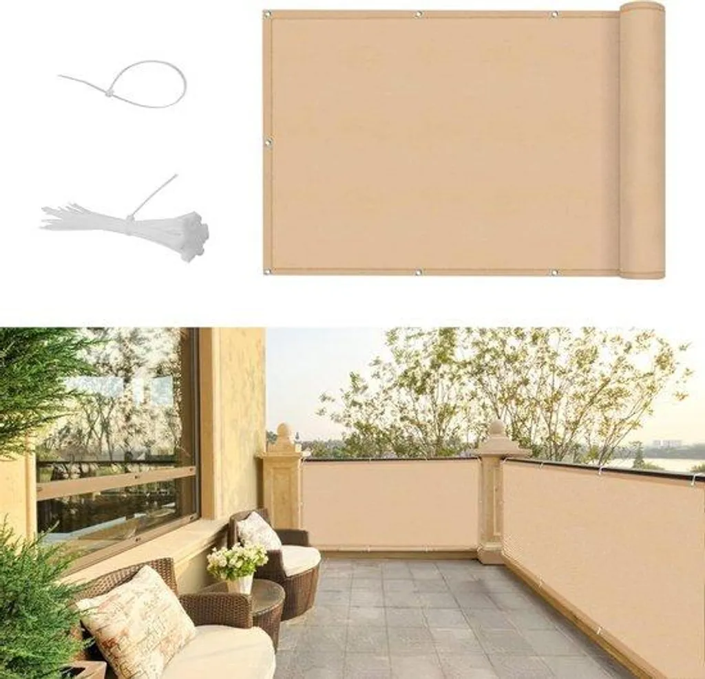 Protection balcon 75 x 500 cm contre vent et regards, sable étanche