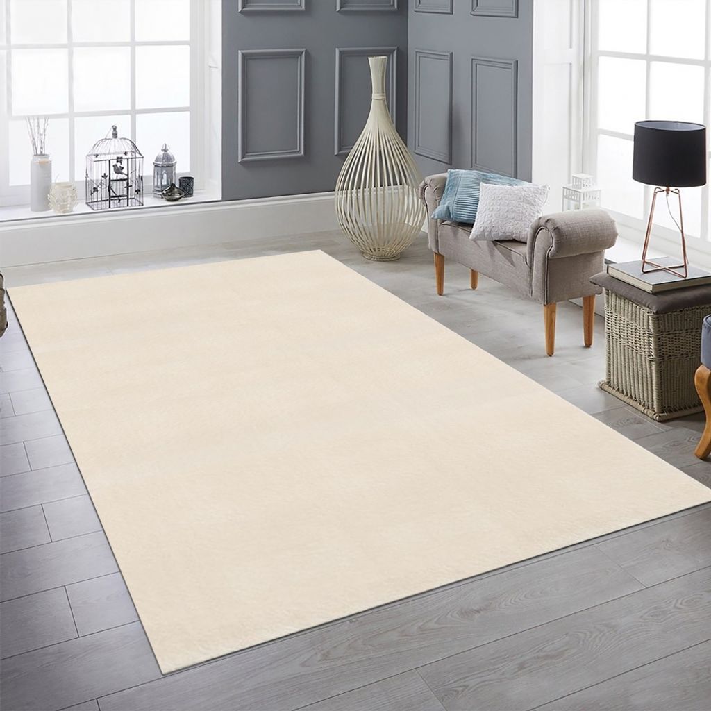 Wohnzimmer Teppich Unifarben Pflegeleicht modernes Design in beige Größe - 80 x 300 cm