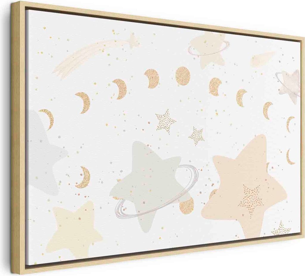 Italienischer Leinwand Leinwandbild - Fairy-Tale Galaxy - Phases of the Moon in Yellow Tones Among Stars in Beige and Ash Colors with Stardust 60x4...