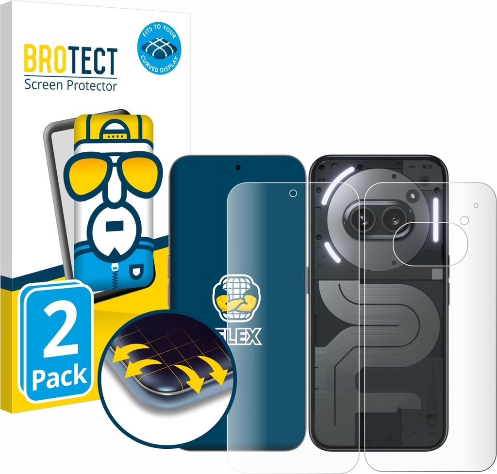 2x BROTECT Fullscreen Schutzfolie für Nothing Phone (2a) Plus (Display+Rückseite) Displayschutz Folie Fullcover Klar Transparent