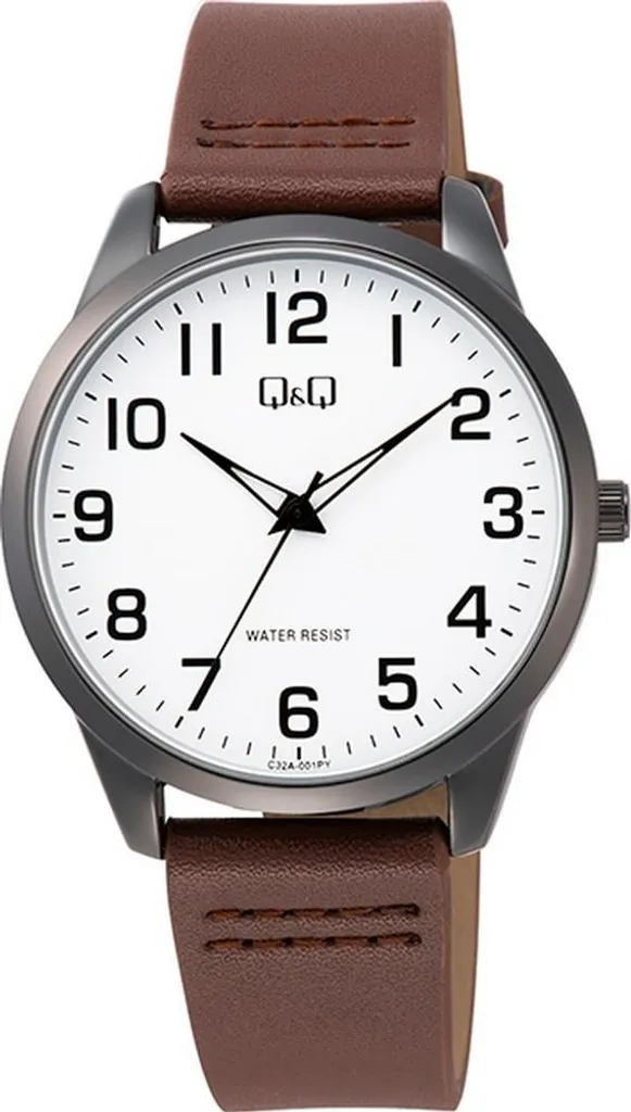 Montre-bracelet Q&Q C32A-001PY classique avec bracelet en cuir noir chic