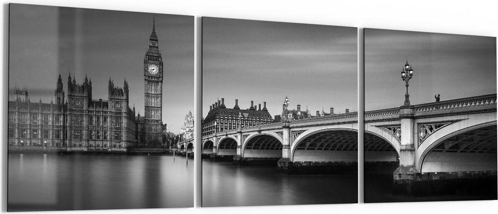 DEQORI Glasbild Echtglas 3x50x50 cm 'Londoner Zeitlosigkeit' Wandbilder XXL groß