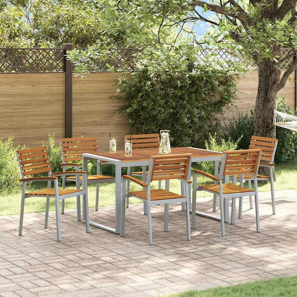 Maison Exclusive - Garten Essgruppe 7 pcs Grau Massivholz Akazie