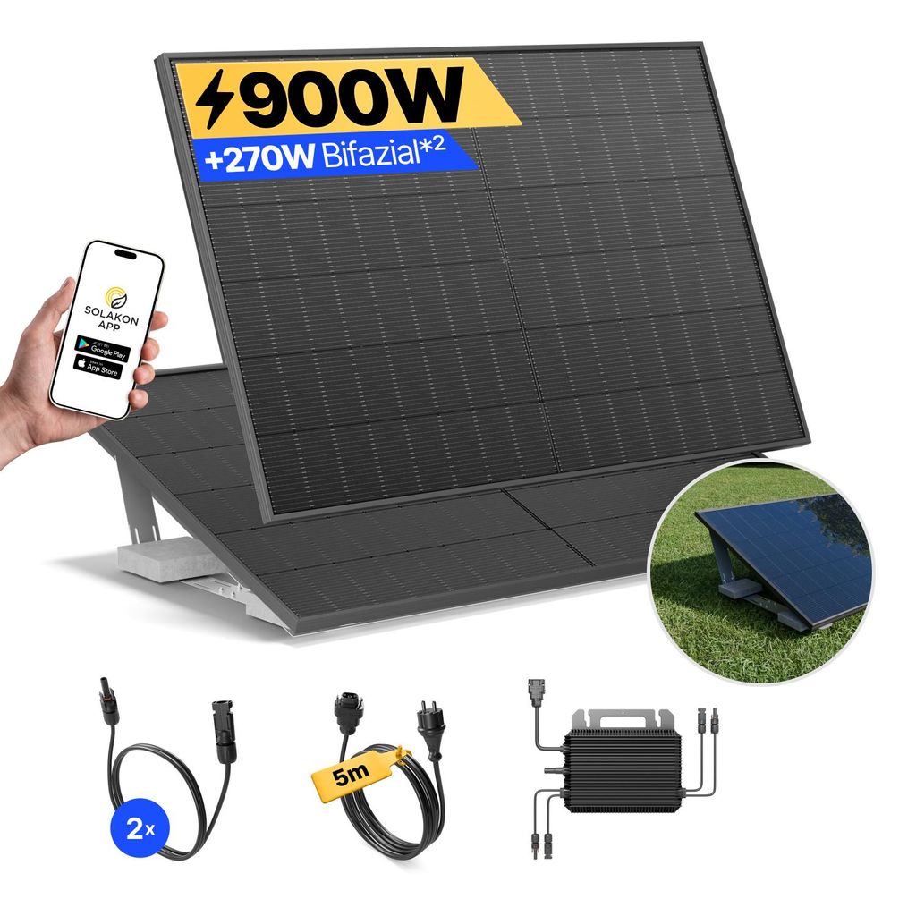 Balkonkraftwerk 900W Solaranlage mit Garten Halterung Produktbild 
