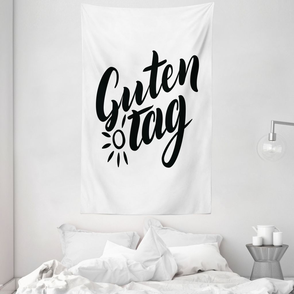 ABAKUHAUS Deutsche Wandteppich und Tagesdecke, Hand Schriftzug Guten Tag aus Weiches Mikrofaser Stoff Waschbar ohne Verblassen Digitaldruck, 140 x ...