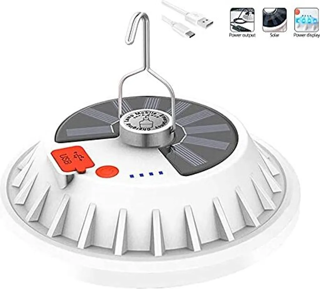 Lanterna da Campeggio Solare LED Ricaricabile con Telecomando e USB - 1