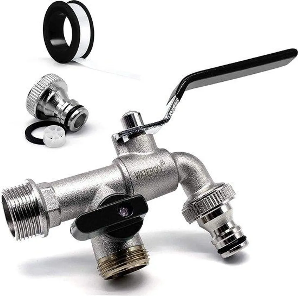 Robinet double 1/2 noir avec vannes 3/4 inox pour arrosage automatique