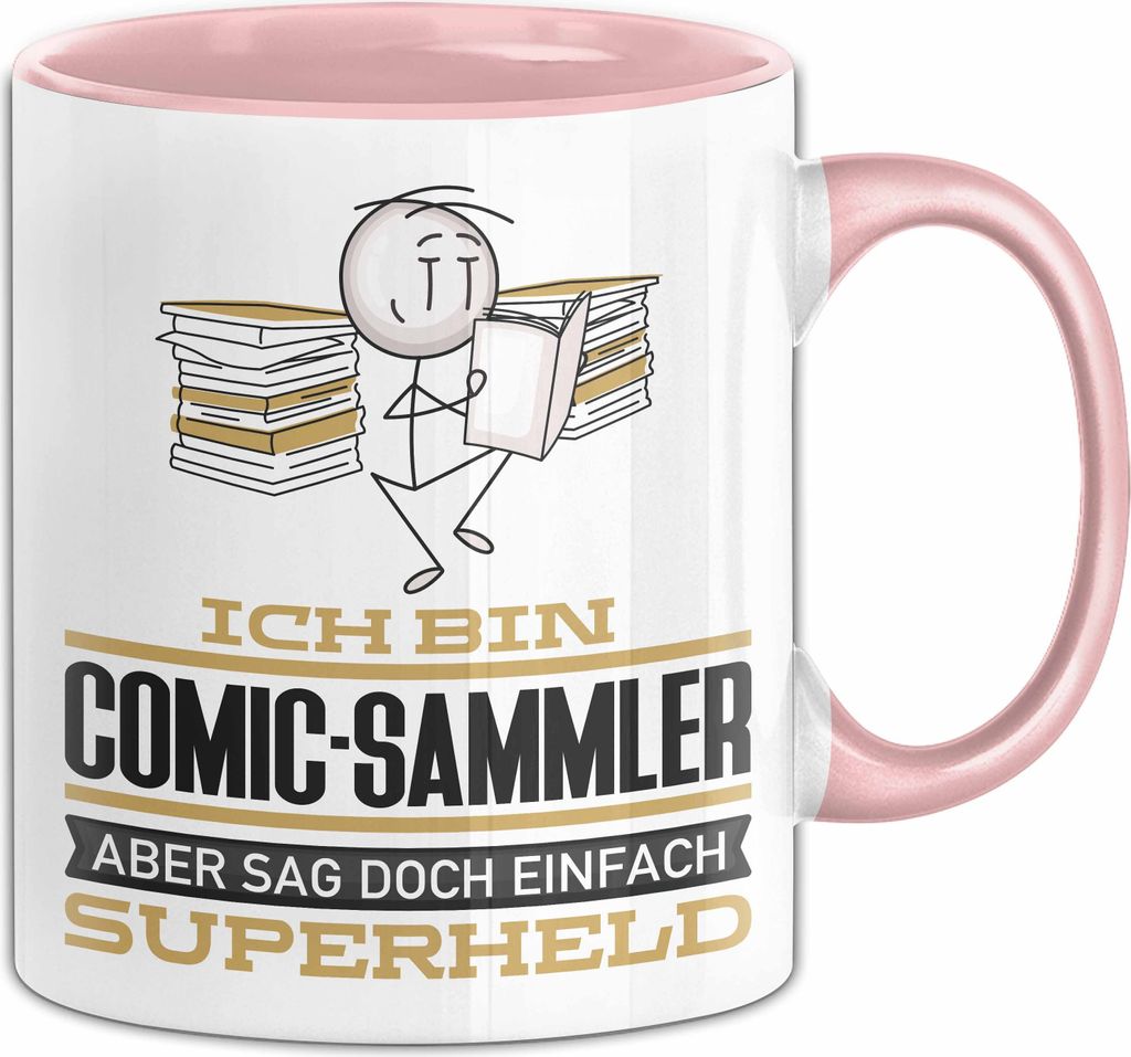 Comic-Sammler Geschenk Tasse Ich Bin Comic-Sammler Aber Sag Doch Einfach Superheld Lustige Geschenkdiee für Comic-Sammler Kaffee-Becher (Rosa)