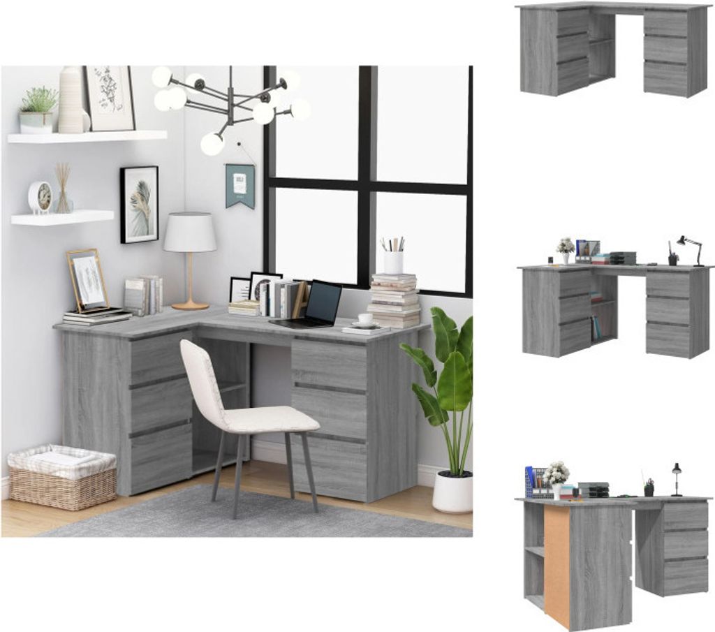 vidaXL Bureau d'angle Gris Sonoma 145x100x76 cm Bois Image du produit 