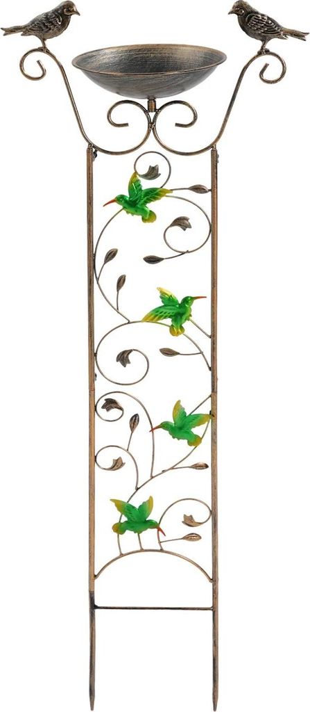 Gartenspalier für Kletterpflanzen - Rankhilfe mit Vogelbad - Höhe 100 cm - Metall - Vogelmotiv - Vogelbad 5 cm tief - Erdspieß 17 cm - Wasserdic...