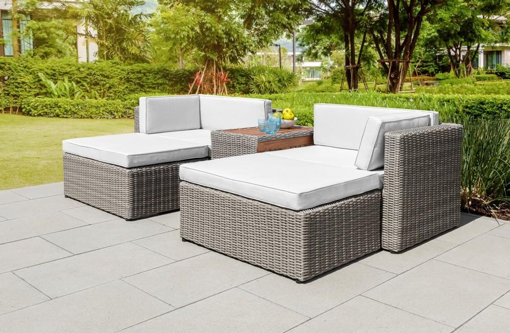 13tlg. Multifunktionslounge mit Akazienholztisch inkl. Kissen - Grau