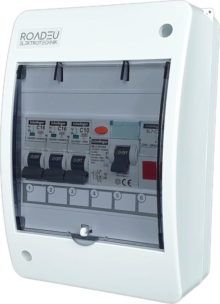 RoadEu - Leitungsschutzschalter - Komplett mit Leuchtmelder Signalleuchte LED - Fi Schutzschalter 40A - 16A Sicherungsautomat und 10A "C"