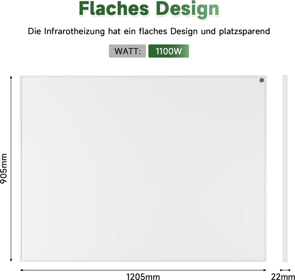 Radiateur Infrarouge 1100W Blanc Anti-Poussière pour Maison Saine