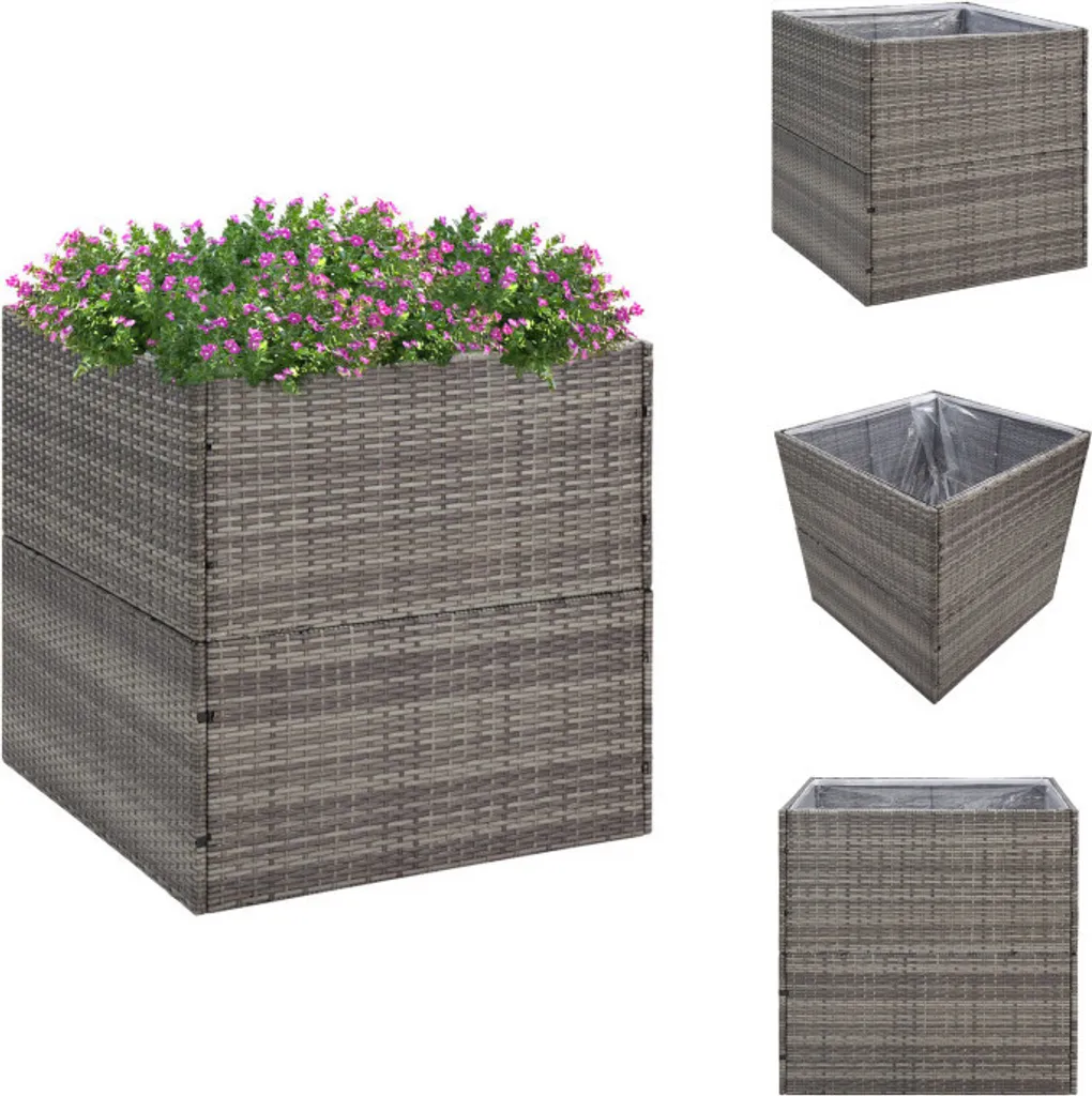 Jardinière carrée en polyrotin gris 80cm pour grands arbustes extérieurs
