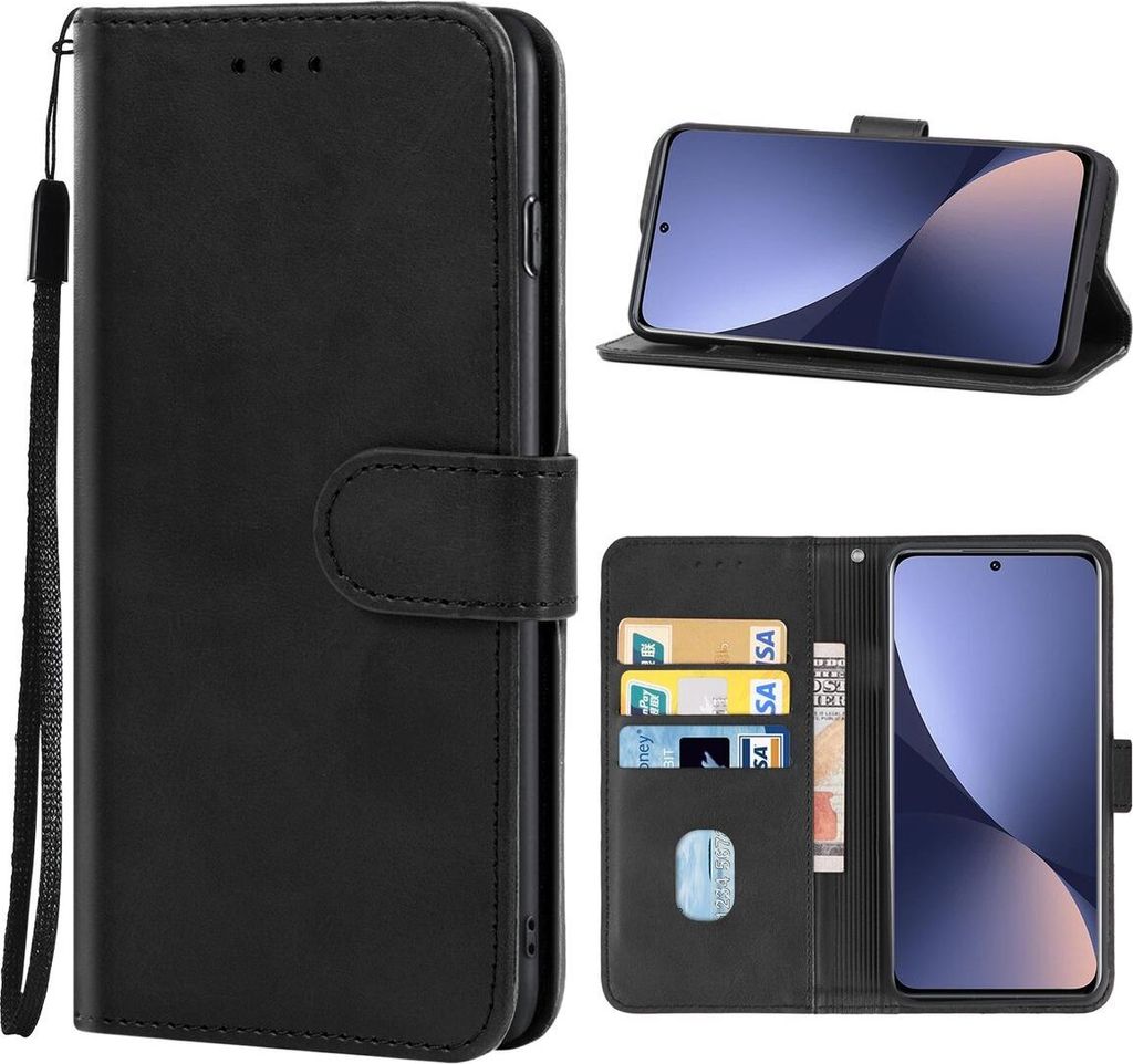 König Design Hülle kompatibel mit Xiaomi 12 / 12X Kunstleder Handyhülle - Handy Case Schwarz