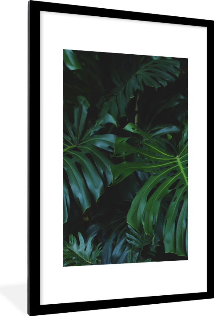 MuchoWow Gerahmtes Poster Dschungel - Grün - Blätter 60x90 cm - Poster mit Schwarzem Bilderrahmen Wandposter Rahmen Foto Bilder - Dekoration - ...