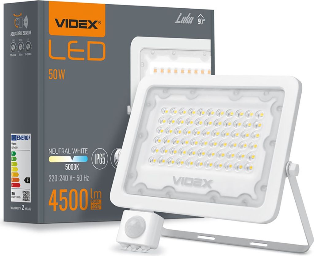 Videx LED-Flutlicht 50W 4500lm neutralweiß 5000K Bewegungsmelder IP65
