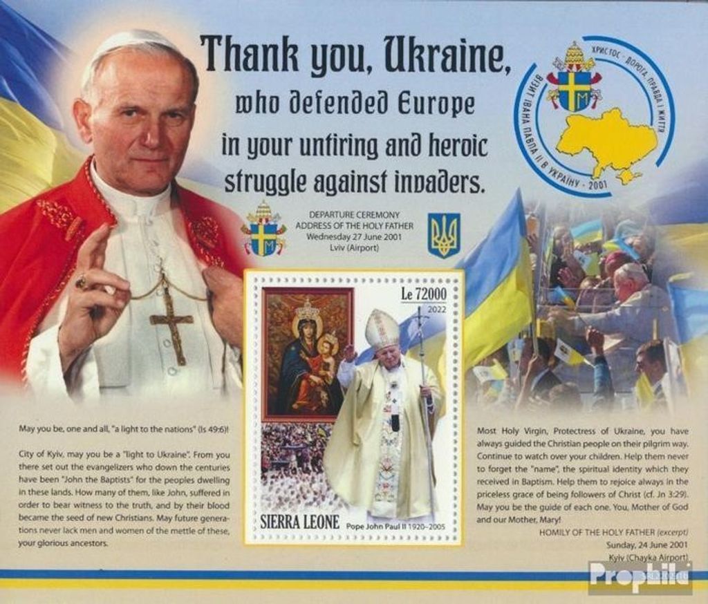 Briefmarken Sierra Leone 2022 Mi Block postfrisch Papst Johannes Paul II.