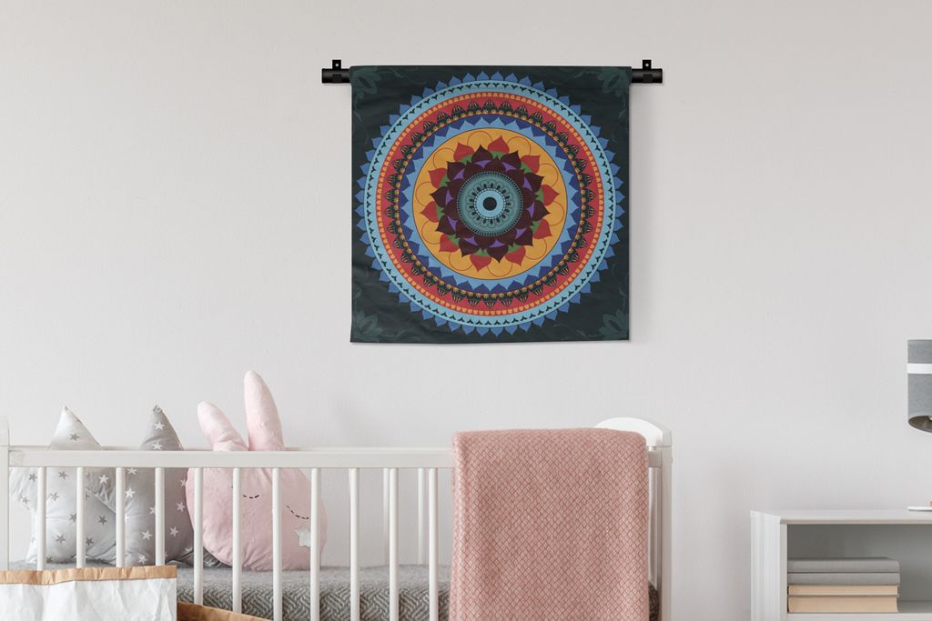 MuchoWow Wandteppich Wandbehang Mandala-Rangoli 60x60 cm Tapisserie Dekoration Wandtuch - Dekorationen - Wand Decke