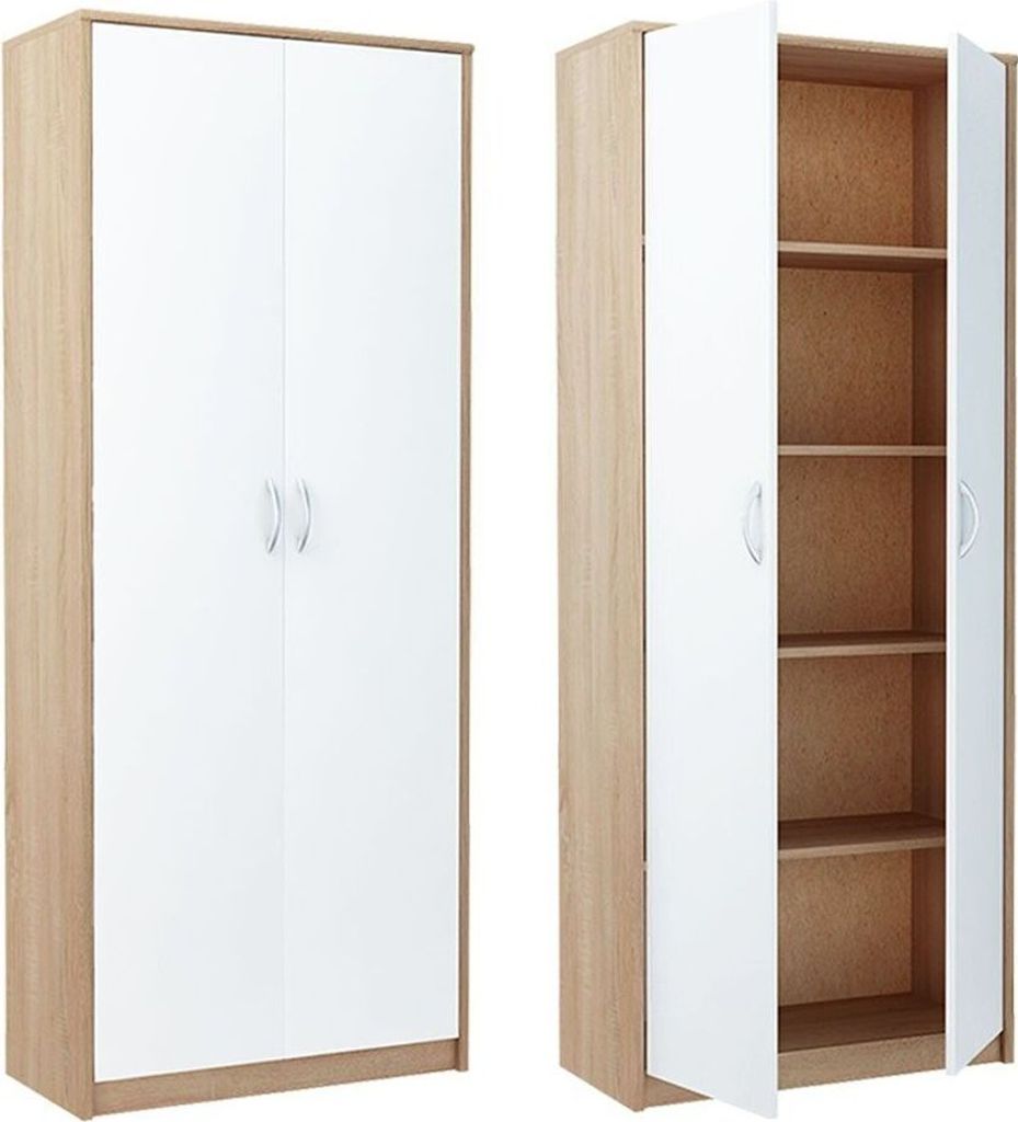 Kleiderschrank Schrank Mit Regalen, Flurgarderobe, Hellbraun, 74 cm Breite