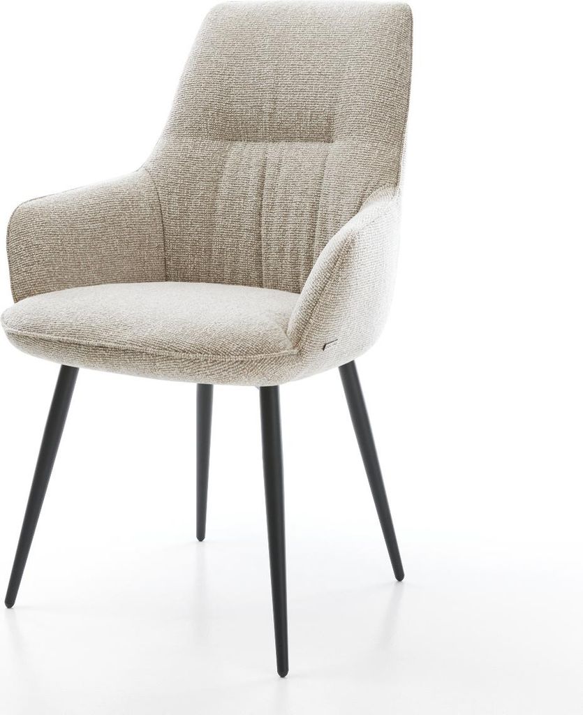 DELIFE Esszimmerstuhl Zelia-Flex mit Armlehnen Webstoff Soft Beige 4-Fuß konisch Schwarz Taschenfederkern