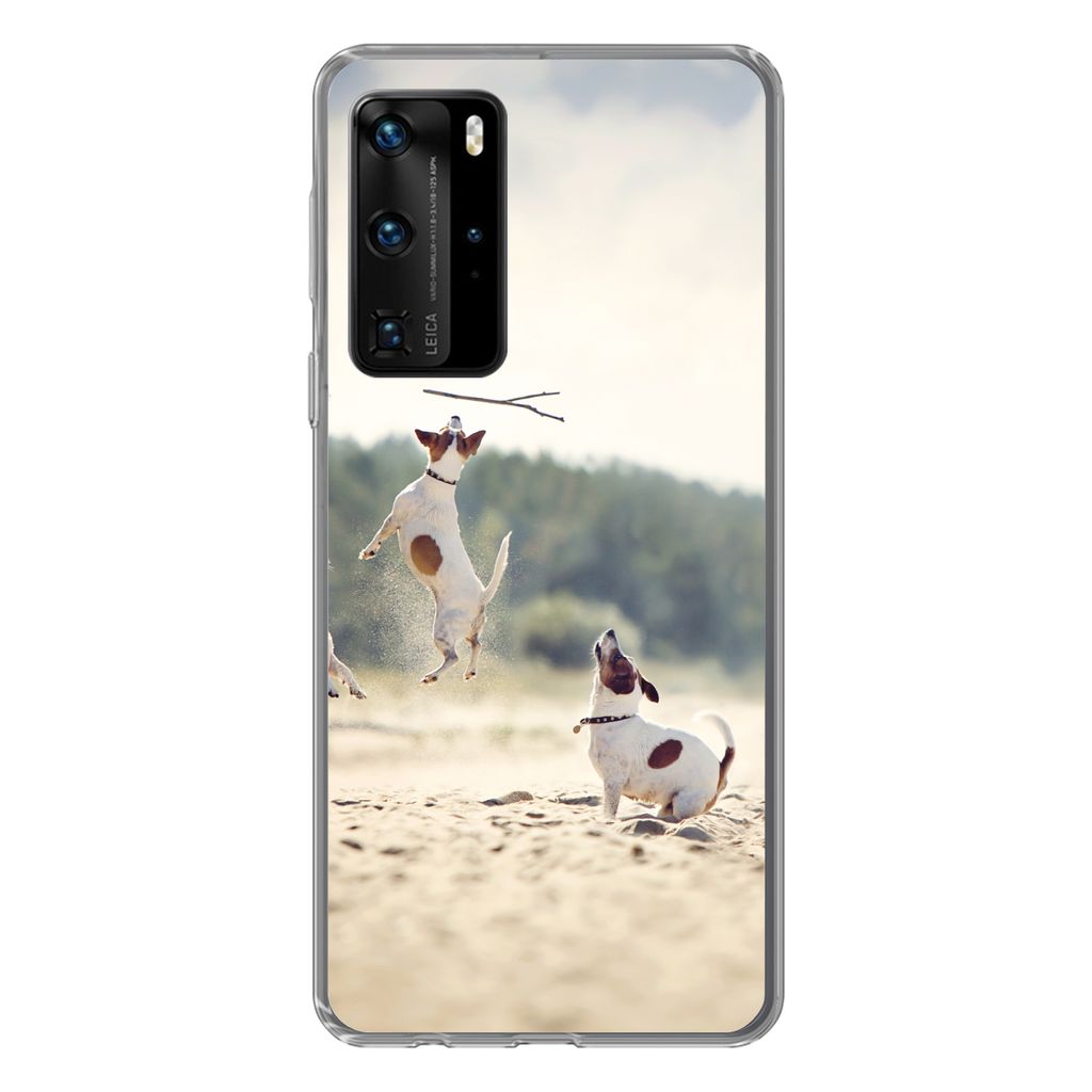 MuchoWow Handyhülle Schutzhülle Hülle für Huawei P40 Pro Hund - Zweig - Sand Silikon Softcase Handy Hülle - Schutz