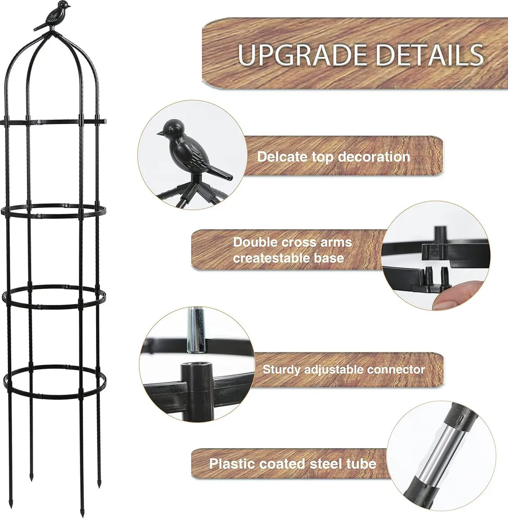 Support de croissance obélisque 175 cm en métal pour fleurs et lierre