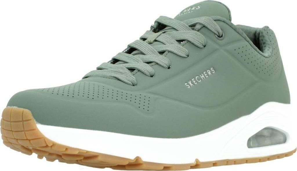 A single green Skechers sneaker is shown against a white background.