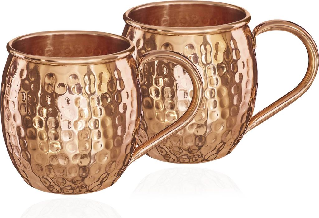 AB India Crafts Kupferbecher 2er Set - 200ml Reines Kupfer Mit Hammerschlag Design