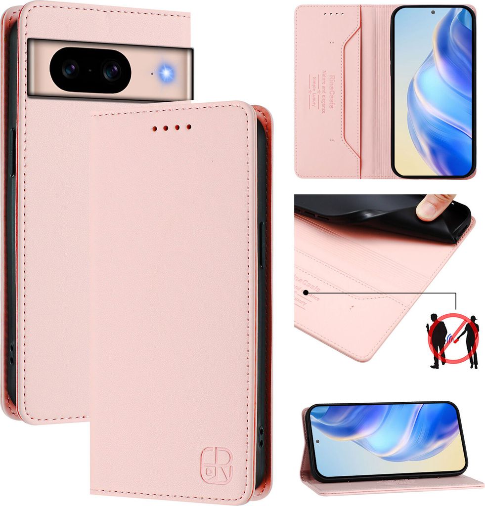 Lederhülle für Google Pixel 8A Hülle Flip Brieftasche Kartenfächern Ständer Schutzhülle Pink