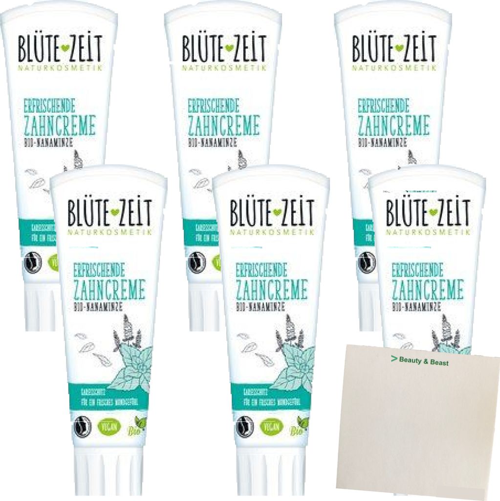 Blüte Zeit Zahncreme Minze 6er Pack (6x75ml Tube) + usy Block